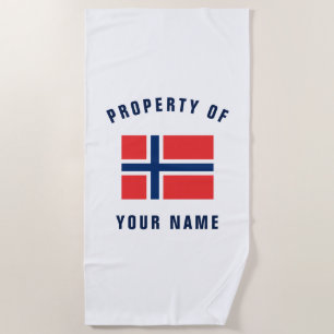 Norwegian flag of Norway personalised beach towel