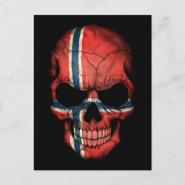 Norwegian Flag Skull on Black Postcard (Front)