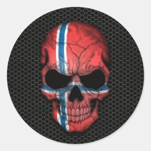 Norwegian Flag Skull on Steel Mesh Graphic Classic Round Sticker