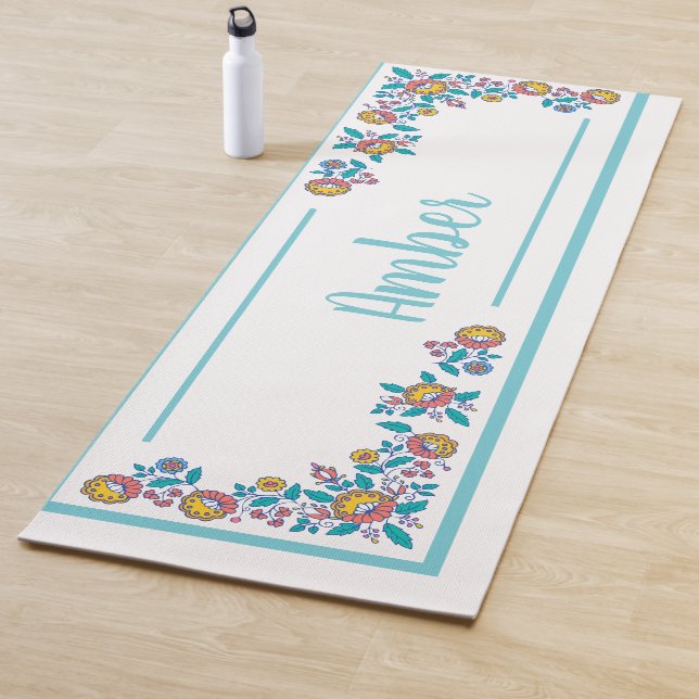 Norwegian Folk Art Flowers | Personalised Yoga Mat (In Situ)