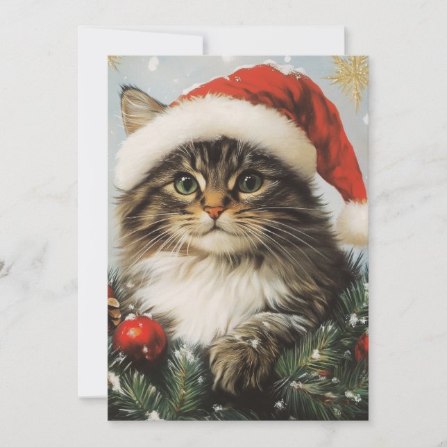 Norwegian Forest Cat Christmas Holiday Card (Front)