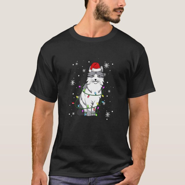 Norwegian Forest Cat Christmas Lights Christmas Ca T-Shirt (Front)
