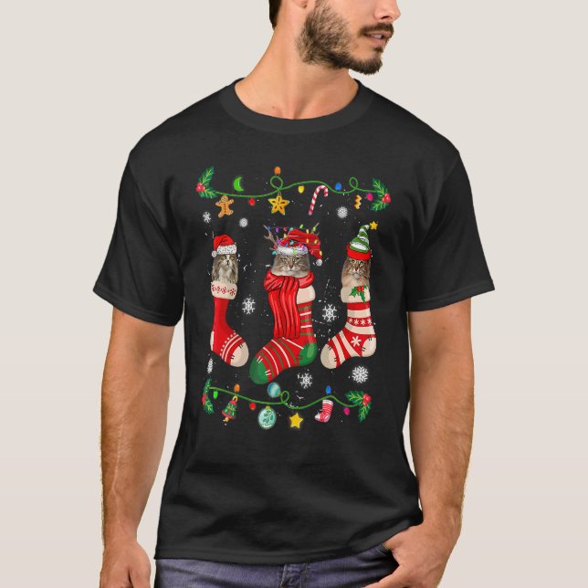 Norwegian Forest Cat Christmas Socks Xmas Cat T-Shirt (Front)