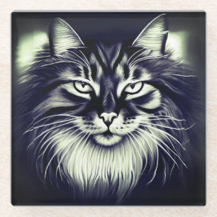 Norwegian Forest Cat in Black and White Glass Coaster