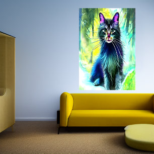 Norwegian forest cat in the forest AI Art Poster