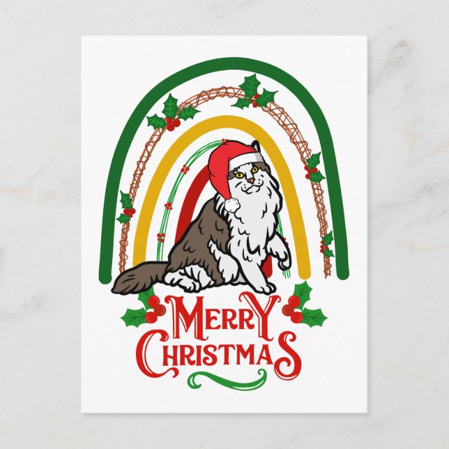 Norwegian Forest Cat Merry Christmas Holiday Postcard (Front)