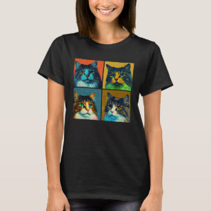 Norwegian Forest Cat Pop Illustration Colourful T-Shirt