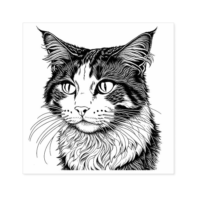 Norwegian Forest Cat Portrait  Rubber Stamp (Imprint)