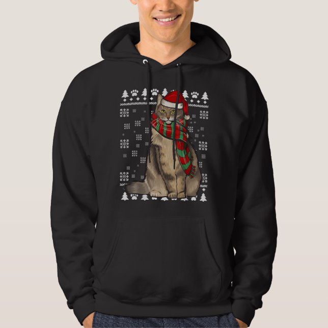 Norwegian Forest Cat Santa Hat Xmas Ugly Christmas Hoodie (Front)