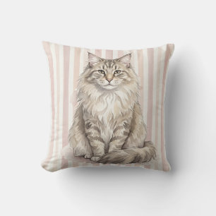 Norwegian Forest Cat Watercolor Pillow