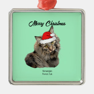 Norwegian Forest Cat with Santa Hat    Metal Tree Decoration