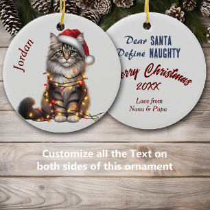 Norwegian Forest Cat Wrapped in Lights Christmas Ceramic Tree Decoration