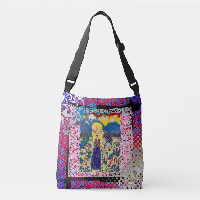 Norwegian Girl in Bunad Crossbody Bag (Front)