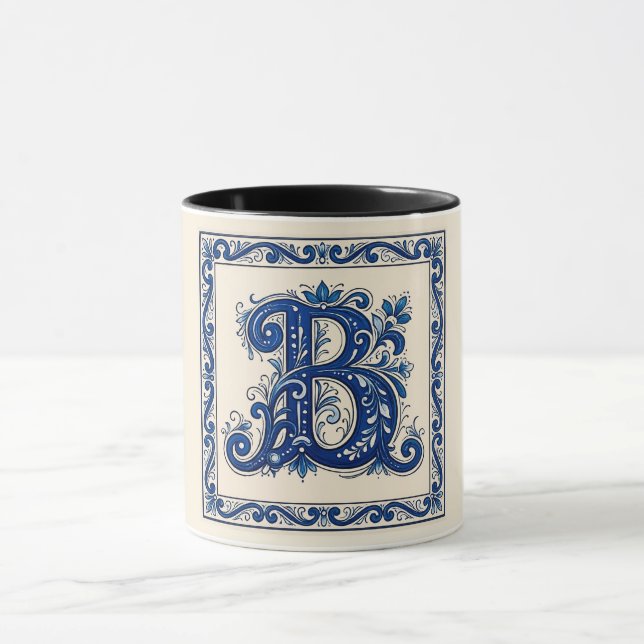 Norwegian Heritage Rosemaling Monogram-Blue Mug (Center)