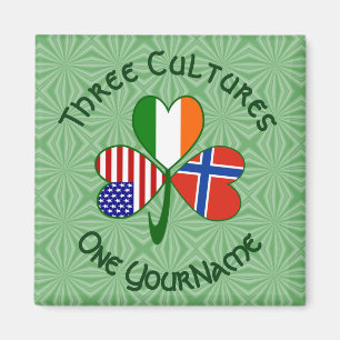 Norwegian Irish American Shamrock Personalised Magnet