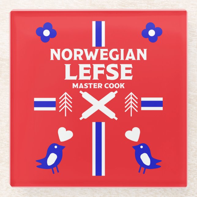 Norwegian Lefse Flatbread Apron Glass Coaster (Front)