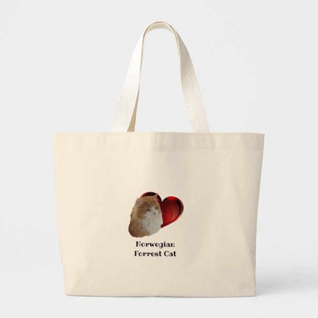 Norwegian Long Hair Forest Cat Orange Heart Large Tote Bag (Front)