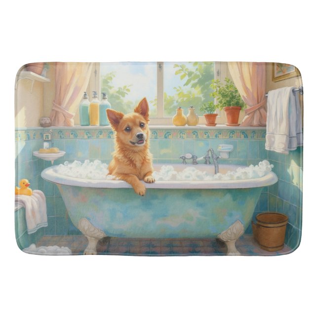 Norwegian Lundehund Bath Time Cute Bathroom Decor Mat (Front)