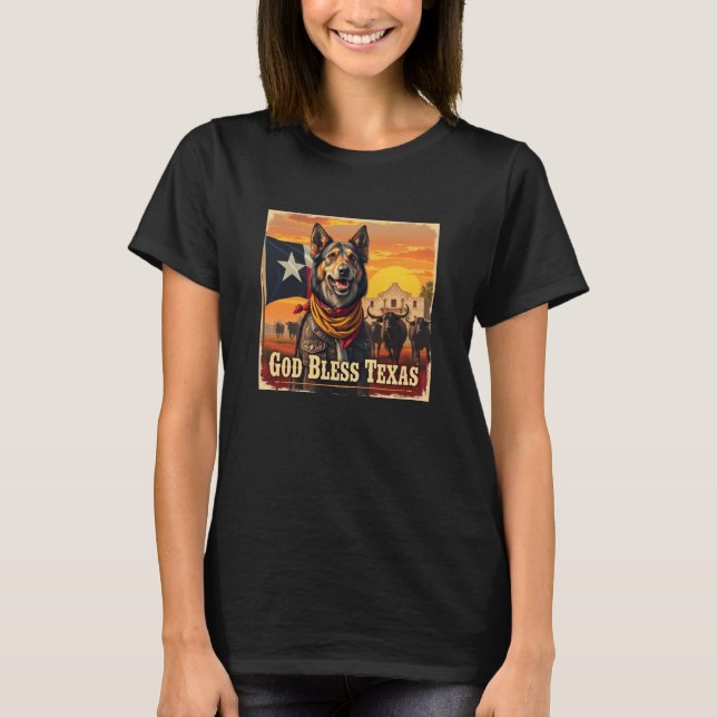 Norwegian Lundehund God Bless Texas T-Shirt (Front)