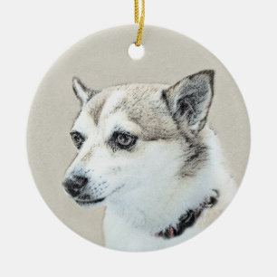 Norwegian Lundehund Painting - Original Dog Art Ceramic Tree Decoration