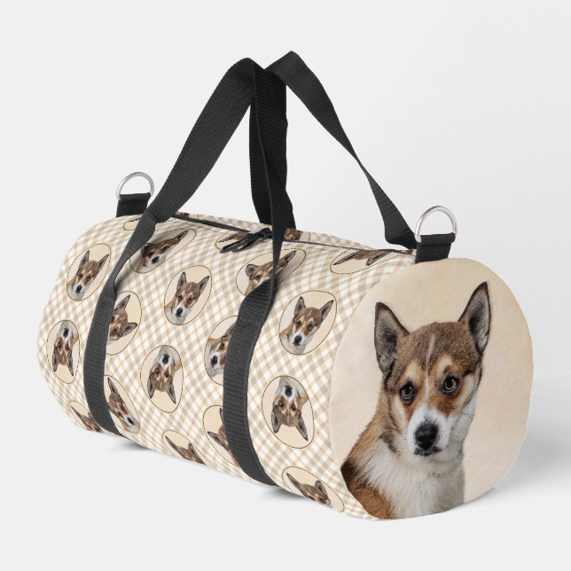 Norwegian Lundehund Painting Original Dog Art Duffle Bag (Left Corner)