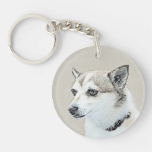 Norwegian Lundehund Painting - Original Dog Art Key Ring