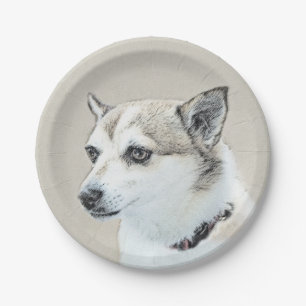 Norwegian Lundehund Painting - Original Dog Art Paper Plate
