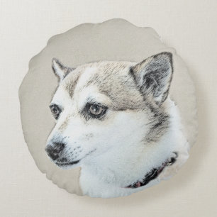 Norwegian Lundehund Painting - Original Dog Art Round Cushion