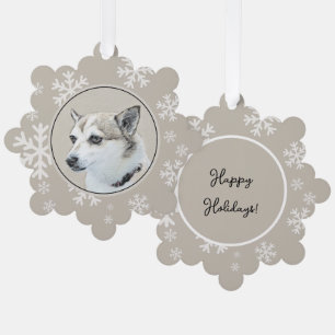 Norwegian Lundehund Painting - Original Dog Art Tree Decoration Card