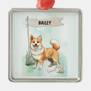 Norwegian Lundehund Watercolor Personalised Dog Metal Tree Decoration