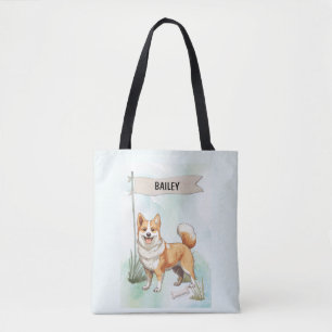 Norwegian Lundehund Watercolor Personalised Dog Tote Bag