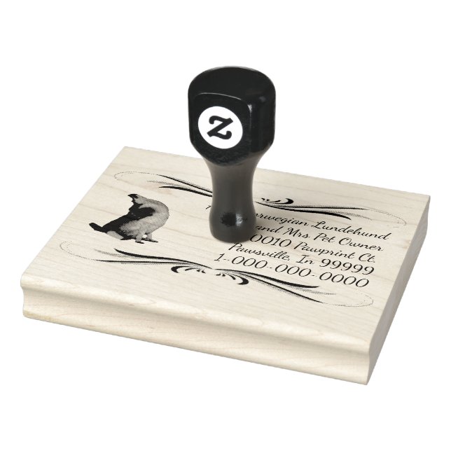 Norwegian Lundehund with Squiggly Design Rubber Stamp (Stamp)