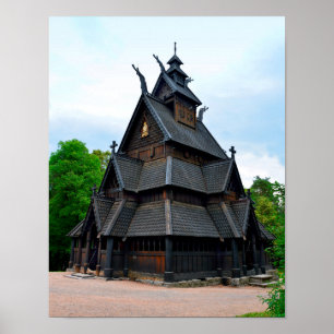Norwegian Mediaeval Stave Church, Oslo, Norway Poster