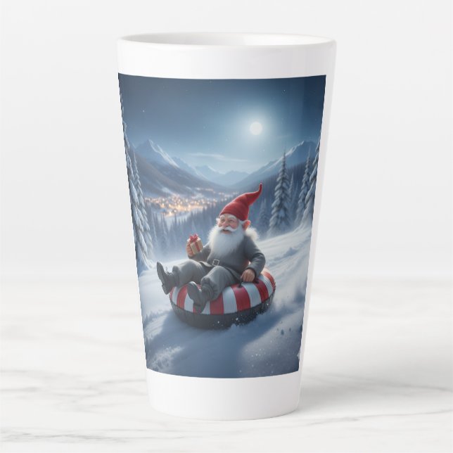 Norwegian Nisse Sledding, Latte Mug (Front)