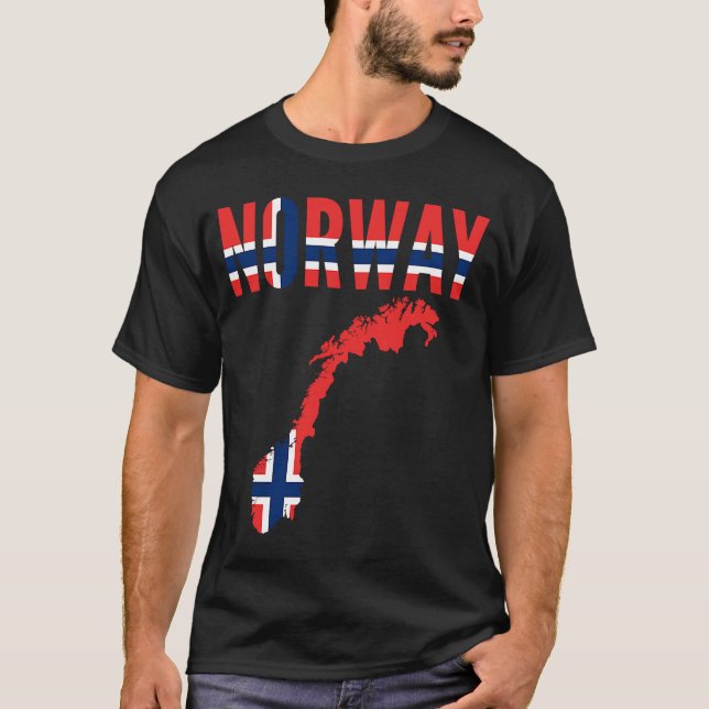 Norwegian Nordic   Norway Country Map Flag T-Shirt (Front)