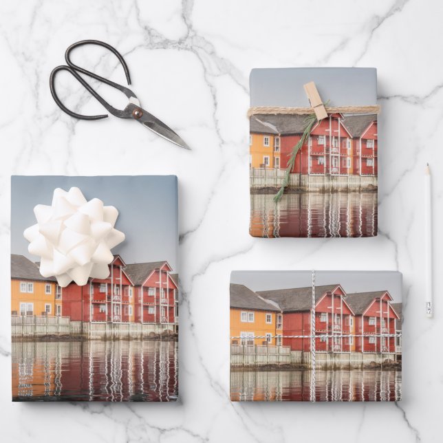 Norwegian Painted Houses Wrapping Paper Sheet (Front)