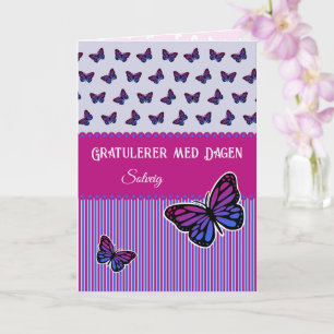 Norwegian Pink and lilac butterfly name Card