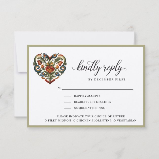 Norwegian Rosemalin Heart | Reply | Meal Options  RSVP Card (Front)