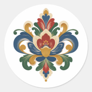 Norwegian Rosemaling Classic Round Sticker