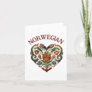 Norwegian Rosemaling Folk Art Heart   Blank Card