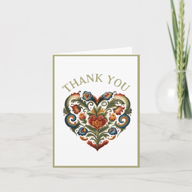 Norwegian Rosemaling Folk Art Heart |  Card (Front)