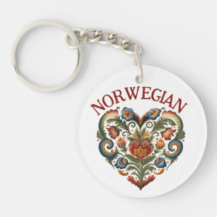 Norwegian Rosemaling Folk Art Heart  Key Ring