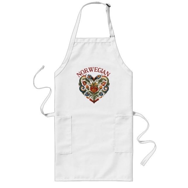 Norwegian Rosemaling Folk Art Heart  Long Apron (Front)