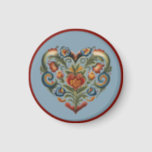 Norwegian Rosemaling Folk Art Heart Magnet<br><div class="desc">This magnet features a Norwegian Rosemaling Folk Art Heart design on a coordinating blue background with a red border.</div>