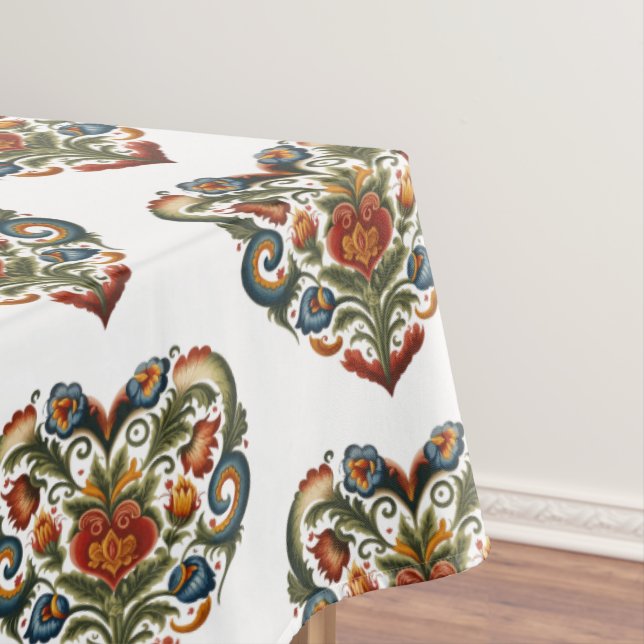 Norwegian Rosemaling Folk Art Heart Sticker  Tablecloth (In Situ)