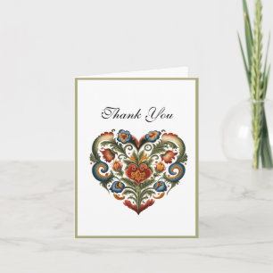 Norwegian Rosemaling Folk Art Heart   Thank you Card