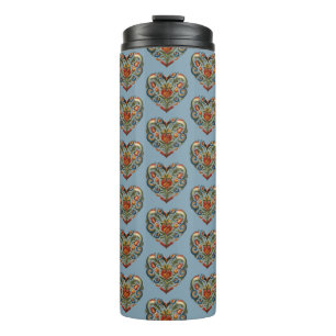 Norwegian Rosemaling Folk Art Heart Thermal Tumbler