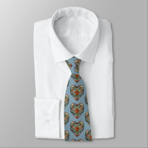Norwegian Rosemaling Folk Art Heart Tie