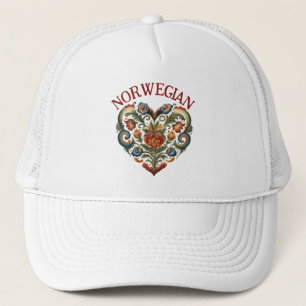 Norwegian Rosemaling Folk Art Heart Trucker Hat