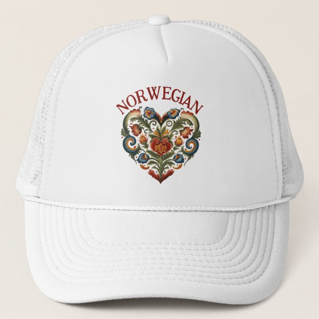 Norwegian Rosemaling Folk Art Heart  Trucker Hat (Front)